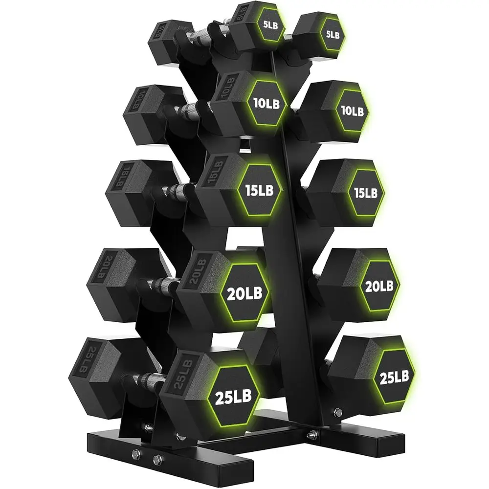 Home Gym Designs - ดัมเบลหกเหลี่ยมพร้อมชั้นวาง A-E, ตัวเลือกน้ำหนัก 100-600 ปอนด์, ดีไซน์หกเหลี่ยมที่ไม่ลื่นไถล,