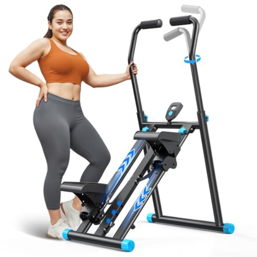 Home Gym Designs - เครื่องเดินวงรีแบบพับได้สำหรับใช้ในบ้าน: โครงเหล็กสีดำ ปรับแรงต้านได้ 3 ระดับ พร้อมแป้นเหยียบปรับได้