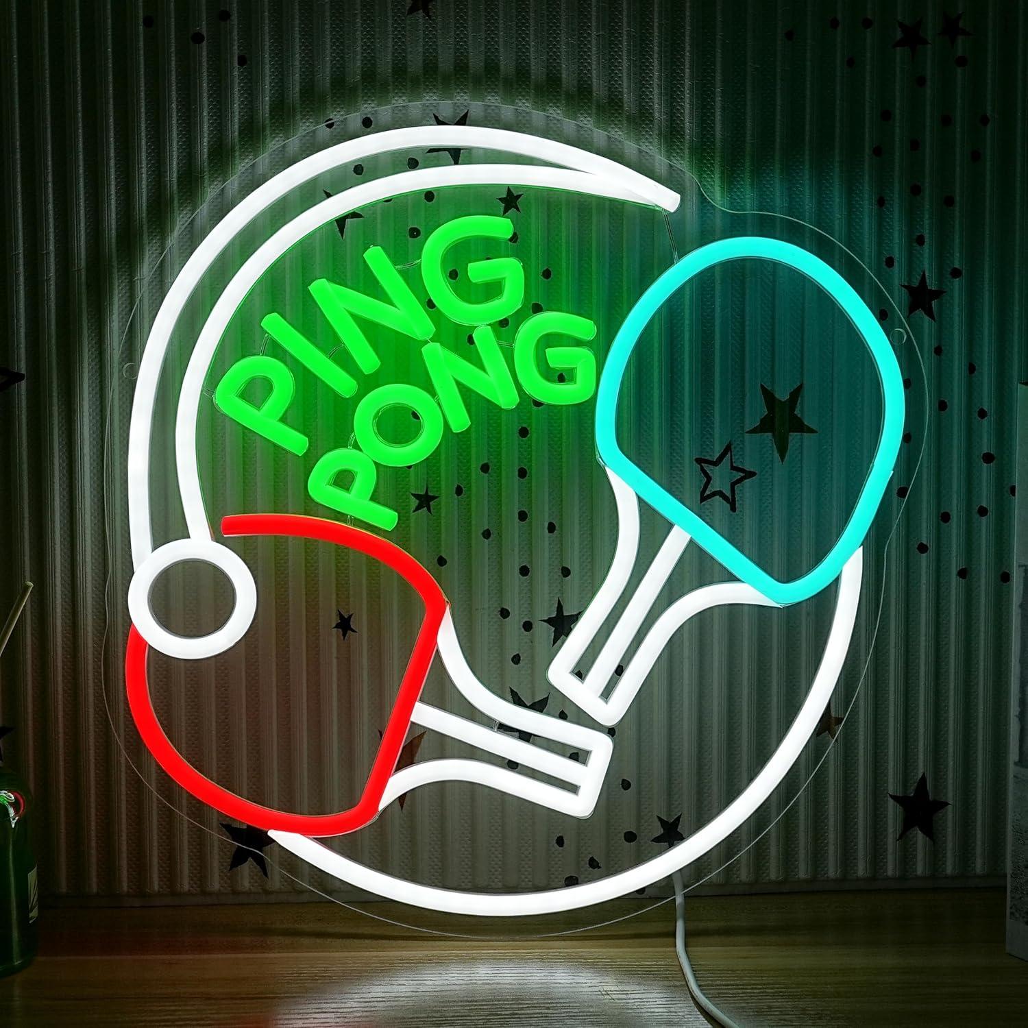 Home Gym Neon Sign - ป้ายไฟนีออนปิงปอง ไฟ LED ปรับความสว่างได้ผ่าน USB สำหรับห้องเกม