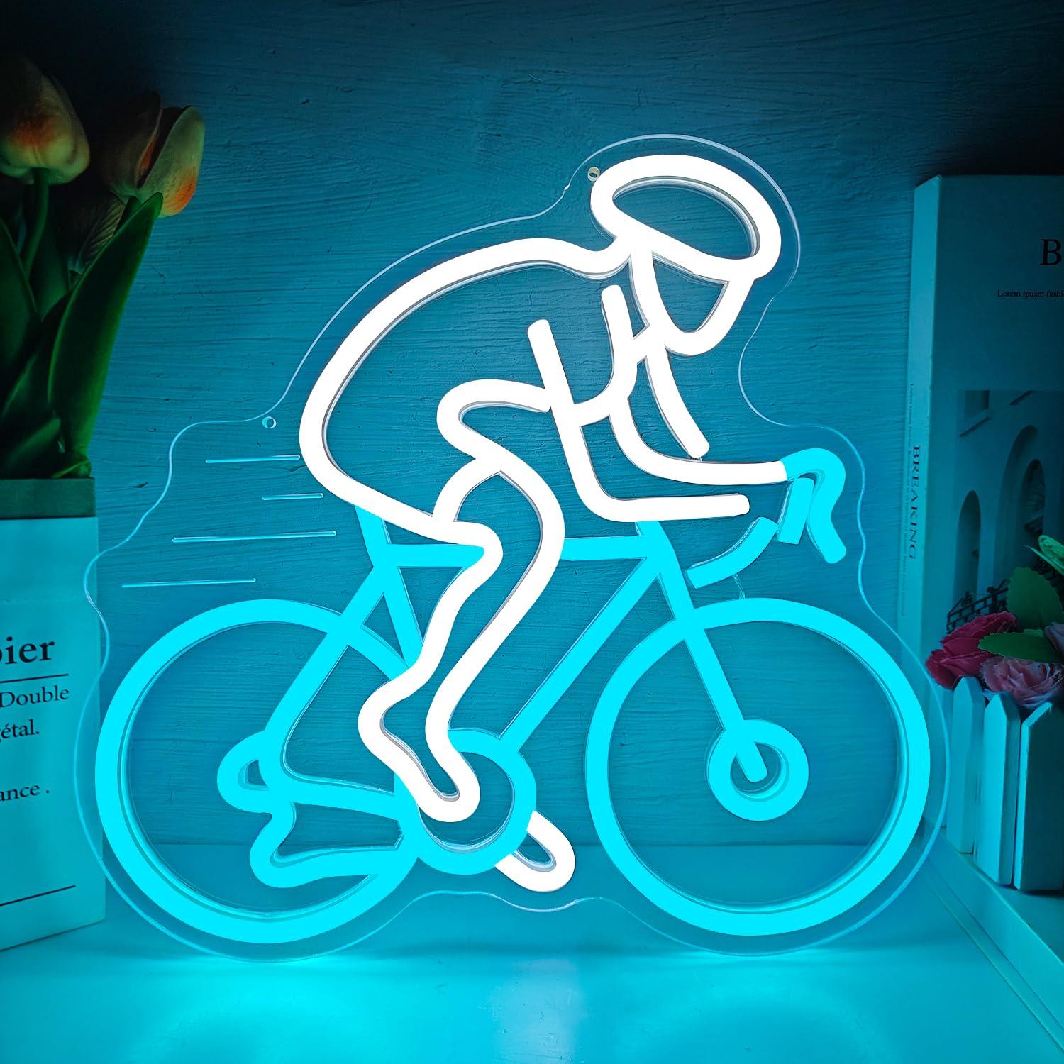 Home Gym Neon Sign - ป้ายไฟนีออนรูปนักปั่นจักรยาน ไฟ LED ปรับความสว่างได้ ของตกแต่งผนัง สำหรับคนรักกีฬา