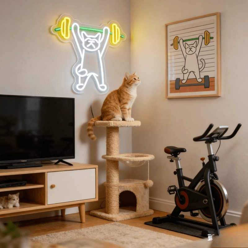 ป้ายไฟนีออนรูปแมวยกน้ำหนัก ไฟ  - Home Gym Neon Sign บทวิจารณ์และราคา