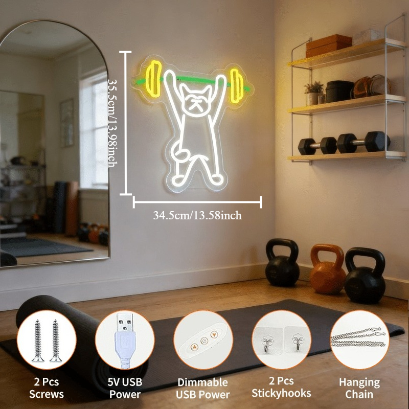 ป้ายไฟนีออนรูปแมวยกน้ำหนัก ไฟ  - Home Gym Neon Sign บทวิจารณ์และราคา