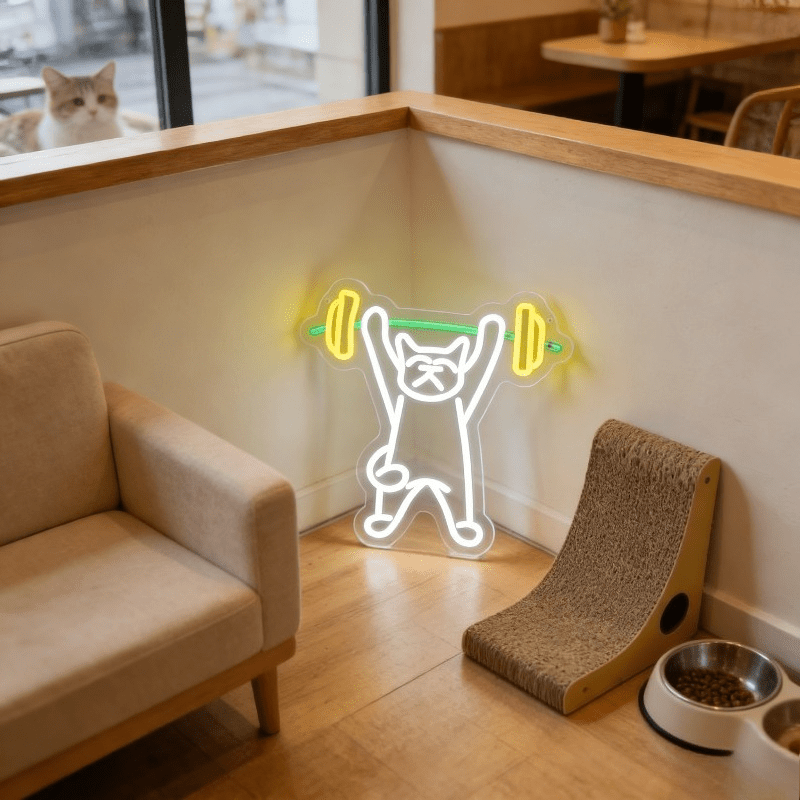 ป้ายไฟนีออนรูปแมวยกน้ำหนัก ไฟ  - Home Gym Neon Sign บทวิจารณ์และราคา