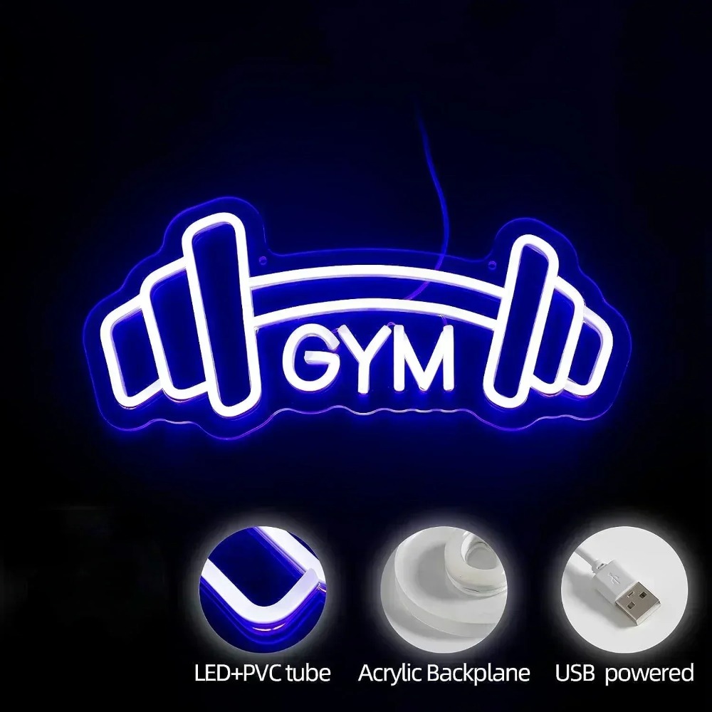 Barbell GYM Neon Sign Blue Dum - Home Gym Neon Sign บทวิจารณ์และราคา